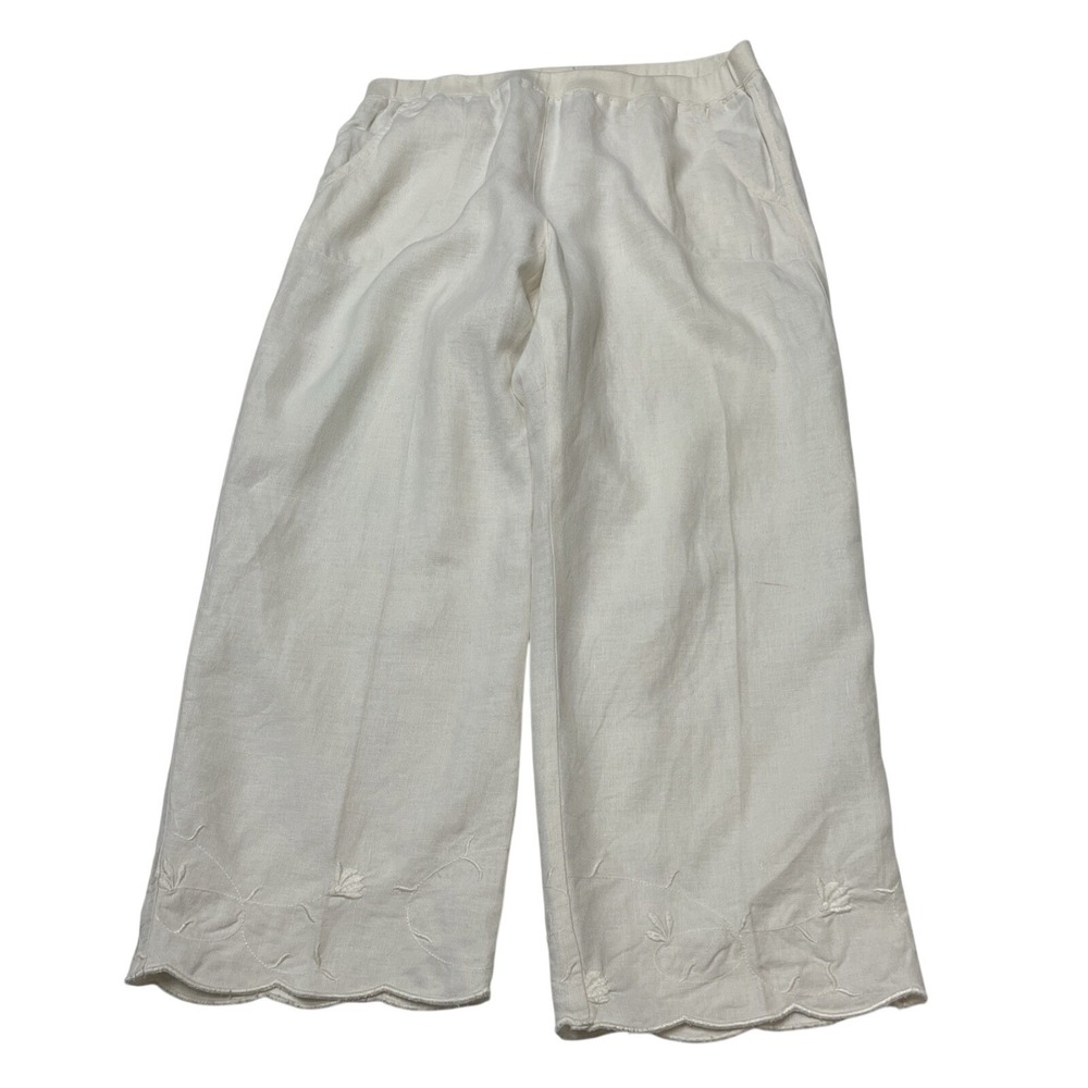 J Jill Linen Pants White Ivory Pull On Cropped Size S Lagenlook Coastal Beach
